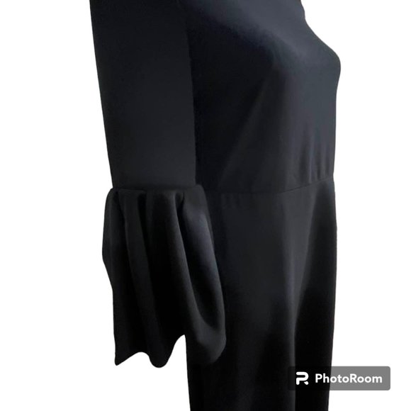 Flattering A-line Midi Little Black Dress with Flouncy Sleeves - Picture 14 of 16